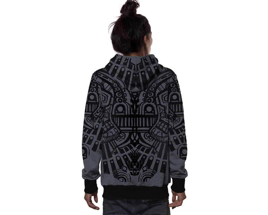men hoodie in grey with a psychedelic print 